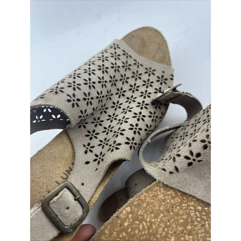 Marina Luna Italy Suede Sandals Beige Cutout Ankle Strap Women's 6